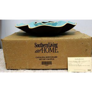 NEW Southern Living at Home Catalina Serveware 2 bowls 2 tone Blue Chips and Dip